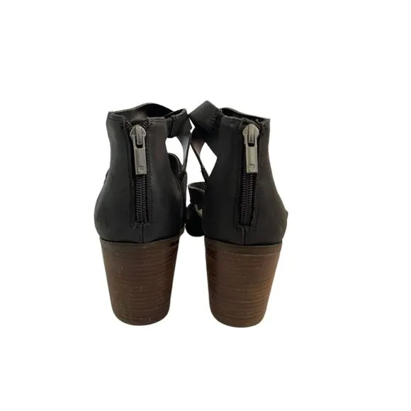 Lucky Brand Size 11 Kallia Heel Sandals Black Leather Strappy Gladiator Block