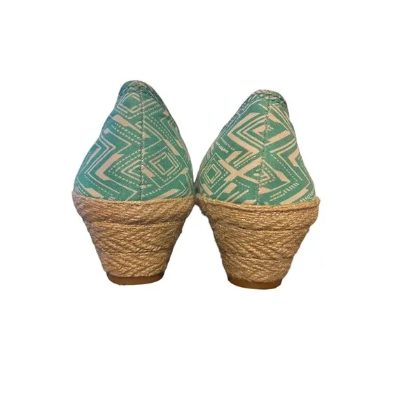 lucky brand Size 8M espadrille wedge green ikat pattern CUTE Jute heel