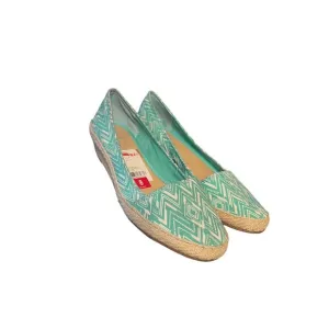 lucky brand Size 8M espadrille wedge green ikat pattern CUTE Jute heel