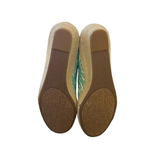 lucky brand Size 8M espadrille wedge green ikat pattern CUTE Jute heel