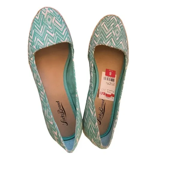 lucky brand Size 8M espadrille wedge green ikat pattern CUTE Jute heel