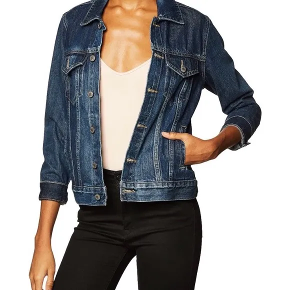 Lucky Brand The Tomboy Cotton  Long Sleeve Button Front Denim Trucker Jacket