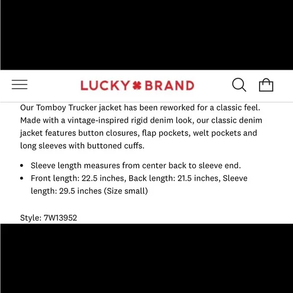 Lucky Brand The Tomboy Cotton  Long Sleeve Button Front Denim Trucker Jacket