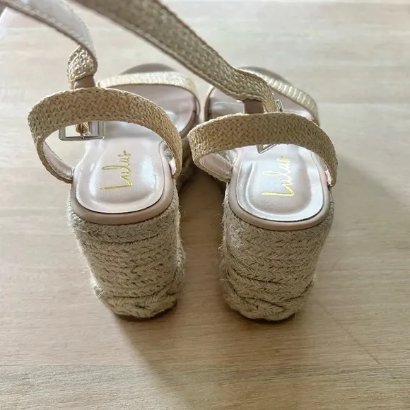 Lulu’s Cesilie Natural Woven Ankle Strap Platform Espadrille Wedges
