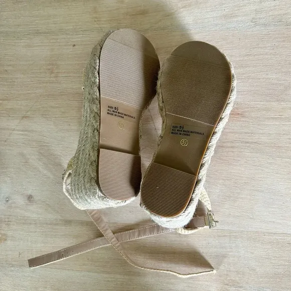 Lulu’s Cesilie Natural Woven Ankle Strap Platform Espadrille Wedges