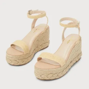 Lulu’s Cesilie Natural Woven Ankle Strap Platform Espadrille Wedges