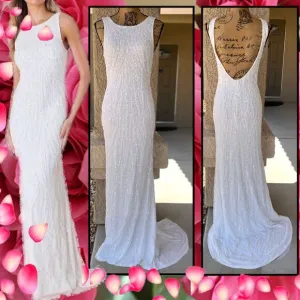 Lulus Glamourous Ever After White Sequin Beaded Backless Maxi Dress Size S
