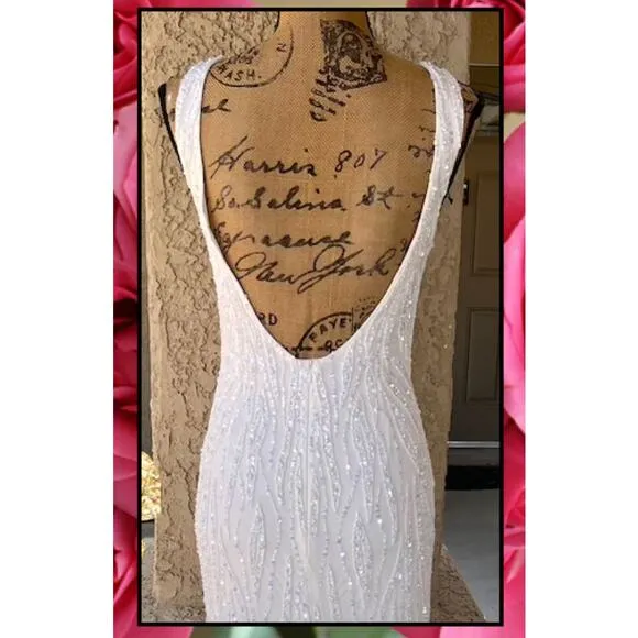 Lulus Glamourous Ever After White Sequin Beaded Backless Maxi Dress Size S