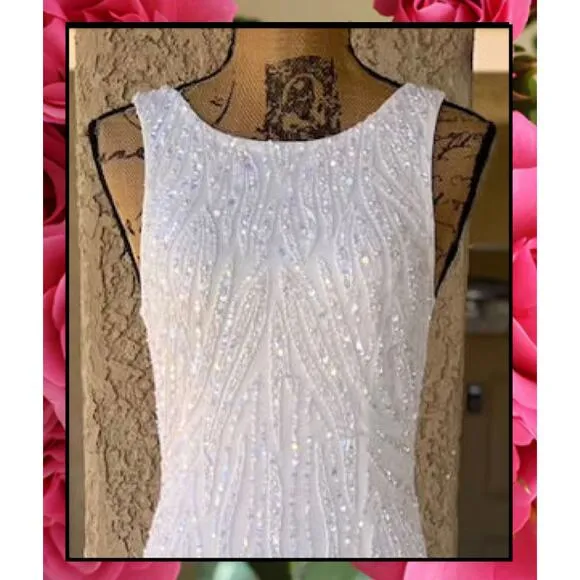 Lulus Glamourous Ever After White Sequin Beaded Backless Maxi Dress Size S