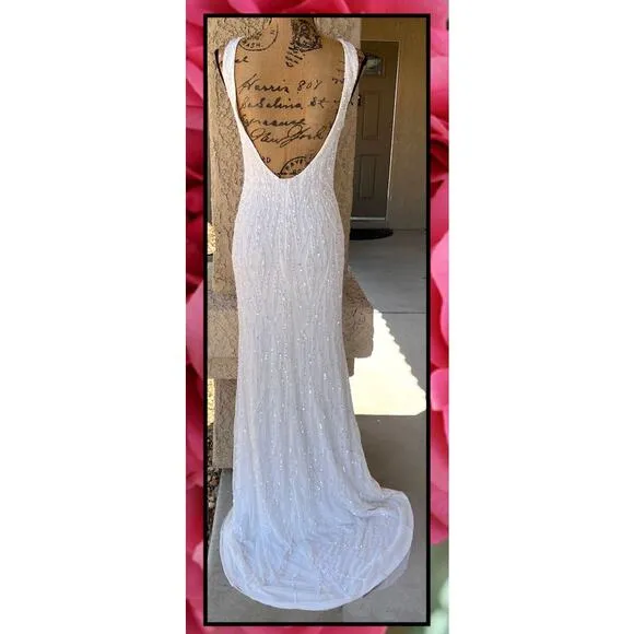 Lulus Glamourous Ever After White Sequin Beaded Backless Maxi Dress Size S