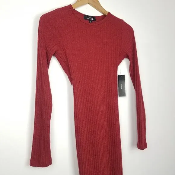 Lulus | Long Sleeve Ribbed Sweater Dress Rust Red
