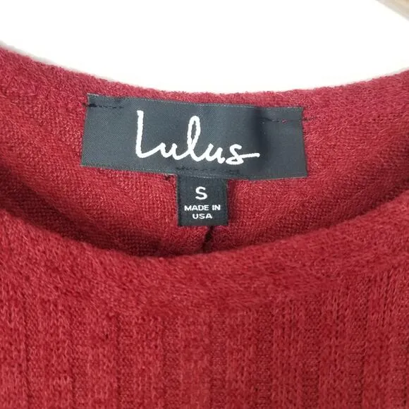 Lulus | Long Sleeve Ribbed Sweater Dress Rust Red