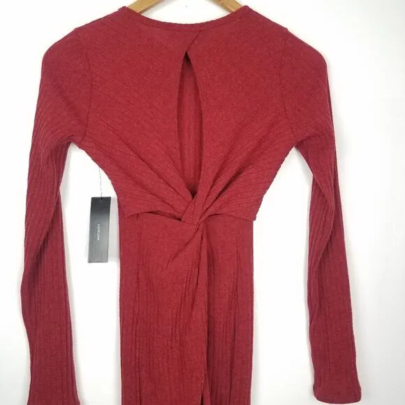 Lulus | Long Sleeve Ribbed Sweater Dress Rust Red