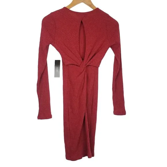 Lulus | Long Sleeve Ribbed Sweater Dress Rust Red