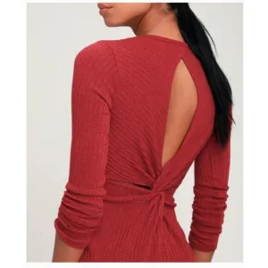 Lulus | Long Sleeve Ribbed Sweater Dress Rust Red