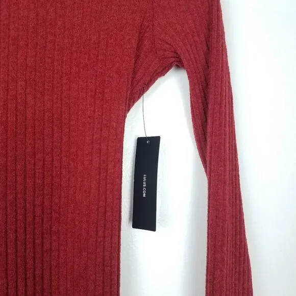 Lulus | Long Sleeve Ribbed Sweater Dress Rust Red