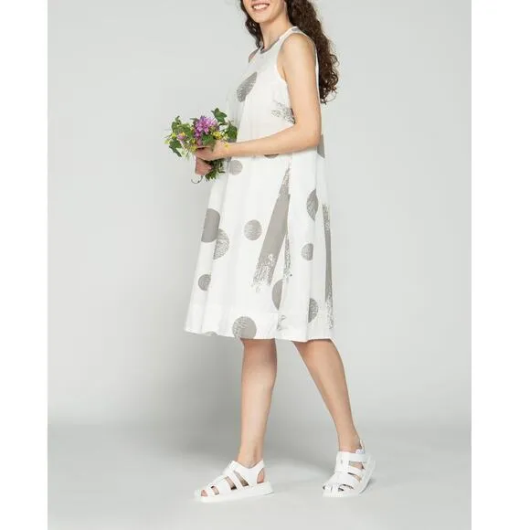 Luukaa Women's White Cotton Dress Size 10 Abstract Sleeveless Summer Dress NWT