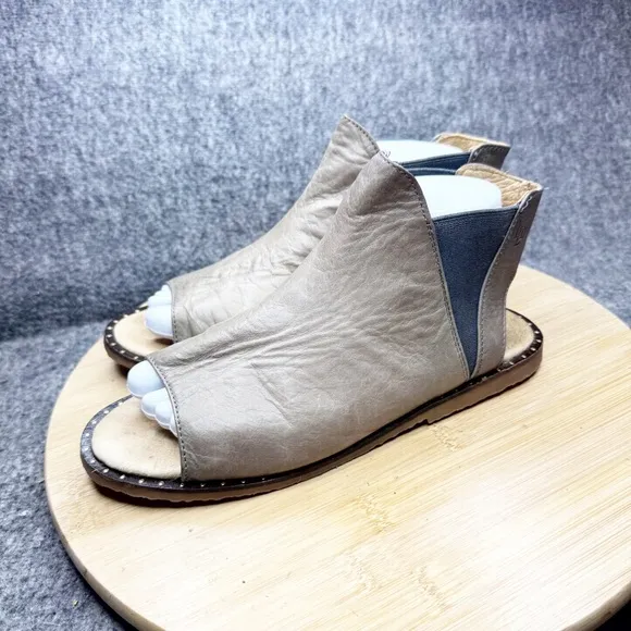 Luxe De Leon Women’s Peep Toe Leather Taupe Shoes Sz 7.5
