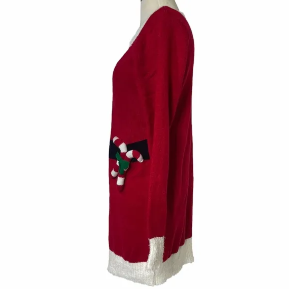 Luxury Christmas Sweater Dress Holiday Santa Red White Black Gold Size Medium