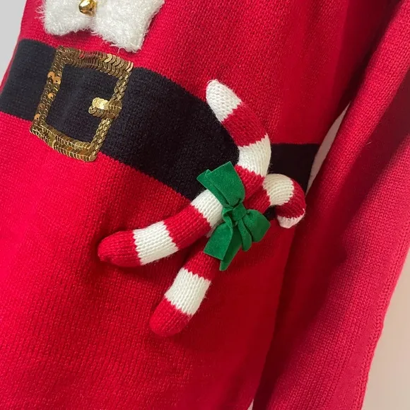 Luxury Christmas Sweater Dress Holiday Santa Red White Black Gold Size Medium