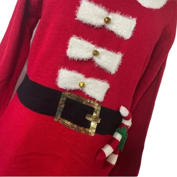 Luxury Christmas Sweater Dress Holiday Santa Red White Black Gold Size Medium