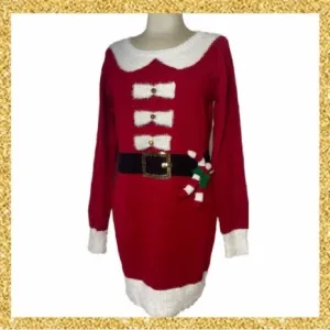 Luxury Christmas Sweater Dress Holiday Santa Red White Black Gold Size Medium