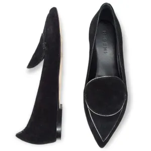 M. Gemi Pointed Toe Flats Size 37/7 Black Suede Leather Silver Trim Classic