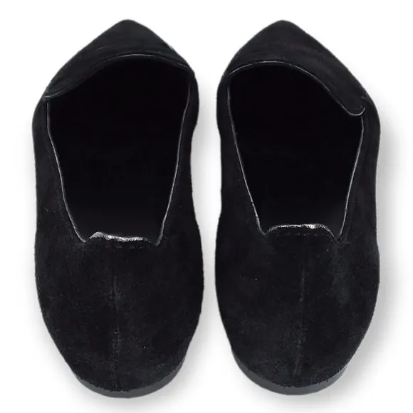 M. Gemi Pointed Toe Flats Size 37/7 Black Suede Leather Silver Trim Classic