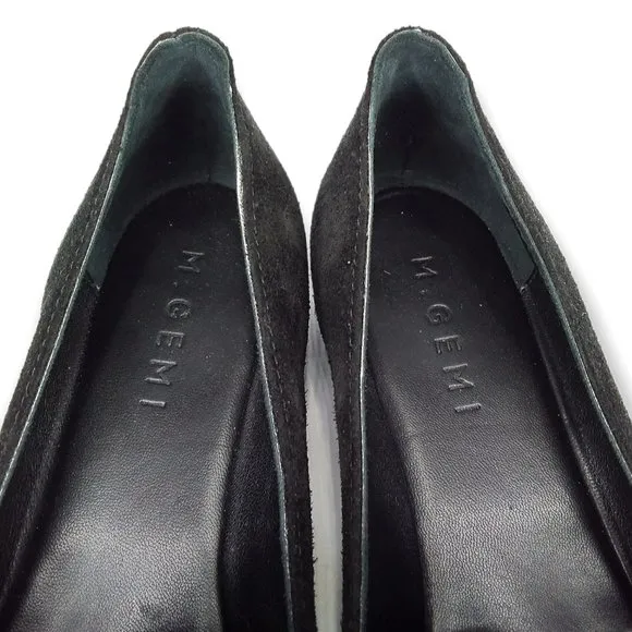 M. Gemi Pointed Toe Flats Size 37/7 Black Suede Leather Silver Trim Classic