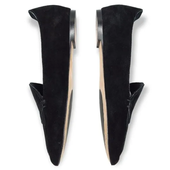 M. Gemi Pointed Toe Flats Size 37/7 Black Suede Leather Silver Trim Classic
