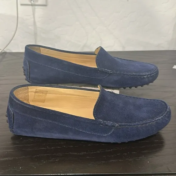 M. GEMI The Felize Saddle Suede Leather Diving Moccasin Midnight Blue Sz 7.5