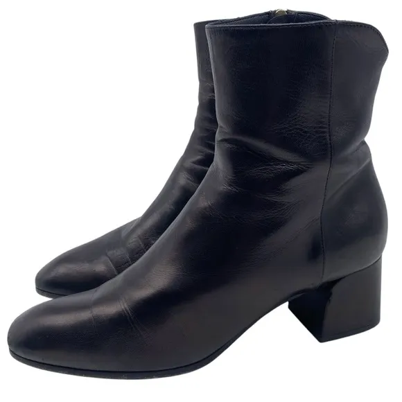 M Gemi Womens Shoes Leather Boots Sz 8.5 Black Heeled Ankle Designer Italy Sleek