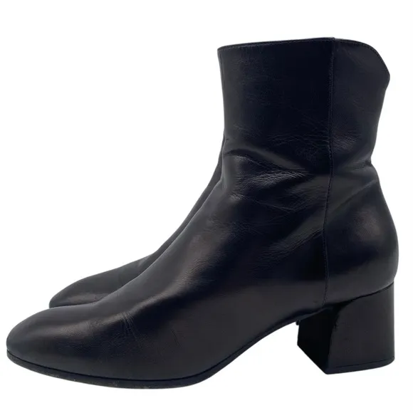 M Gemi Womens Shoes Leather Boots Sz 8.5 Black Heeled Ankle Designer Italy Sleek