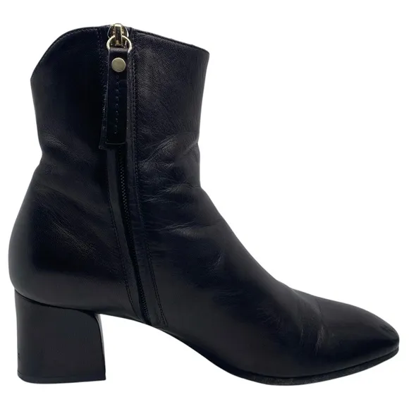 M Gemi Womens Shoes Leather Boots Sz 8.5 Black Heeled Ankle Designer Italy Sleek
