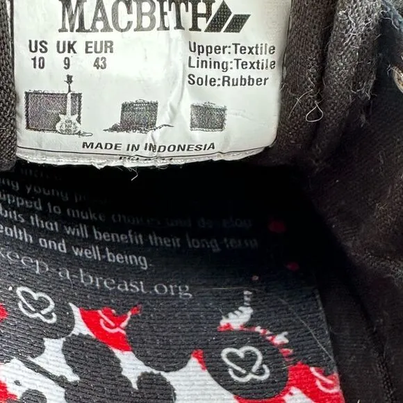 Macbeth Shoes Mens 10 Low Top Sneakers Black Canvas Round Toe Lace Up Casual