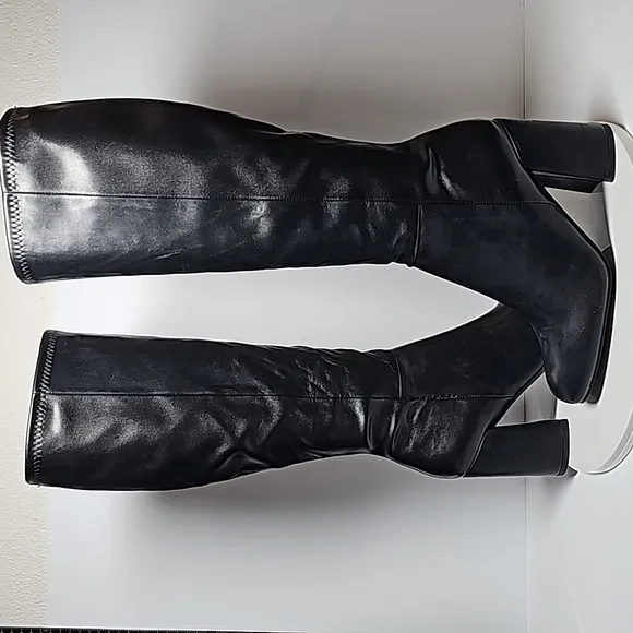 Madden Girl Winslow Boots Knee High Block Square Toe Heel Pull-On Vegan Black 7