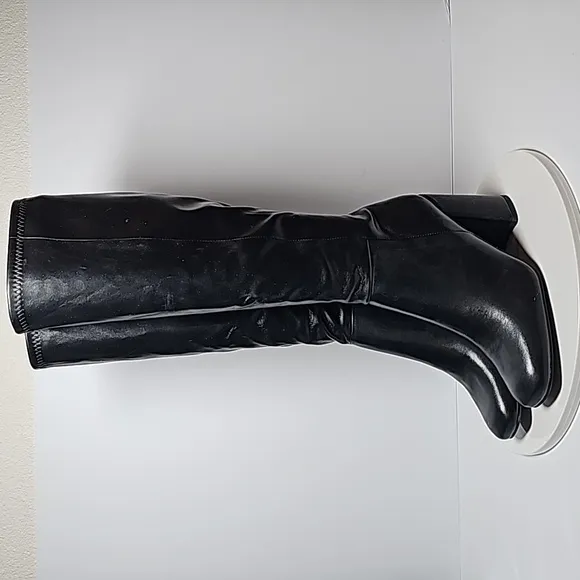 Madden Girl Winslow Boots Knee High Block Square Toe Heel Pull-On Vegan Black 7