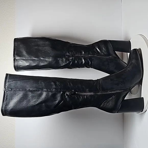 Madden Girl Winslow Boots Knee High Block Square Toe Heel Pull-On Vegan Black 7