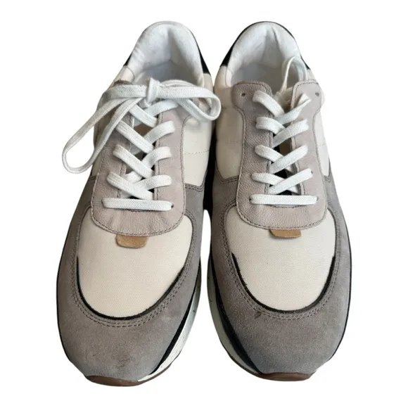 Madewell Mens Kickoff Trainer Sneakers in (Re)sourced Canvas and Suede Moon Rock