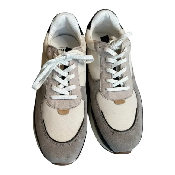 Madewell Mens Kickoff Trainer Sneakers in (Re)sourced Canvas and Suede Moon Rock