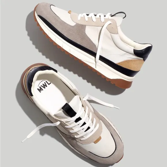 Madewell Mens Kickoff Trainer Sneakers in (Re)sourced Canvas and Suede Moon Rock