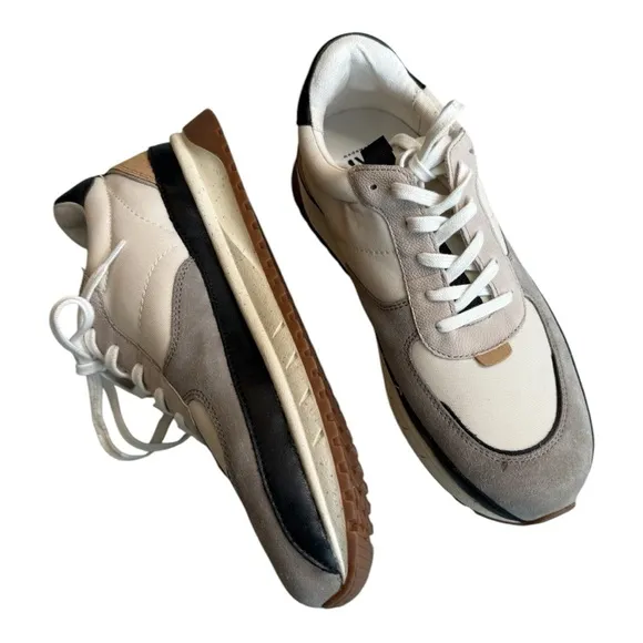 Madewell Mens Kickoff Trainer Sneakers in (Re)sourced Canvas and Suede Moon Rock