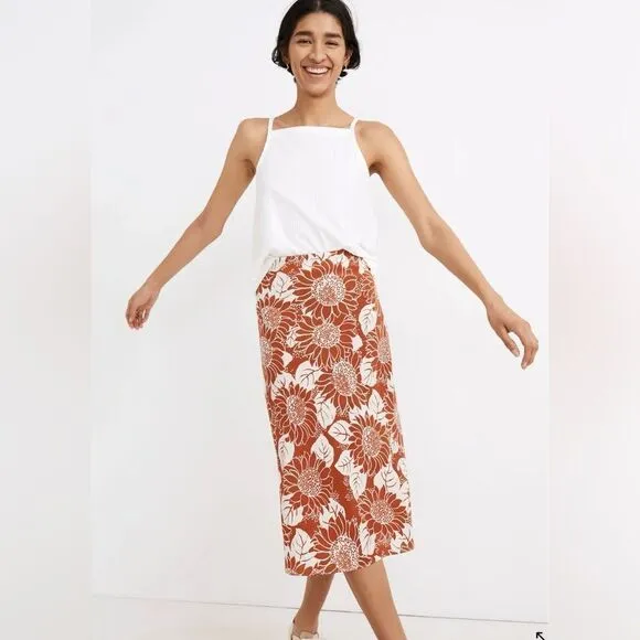 Madewell Silk Midi Slip Skirt in Sunflower Season Size 10