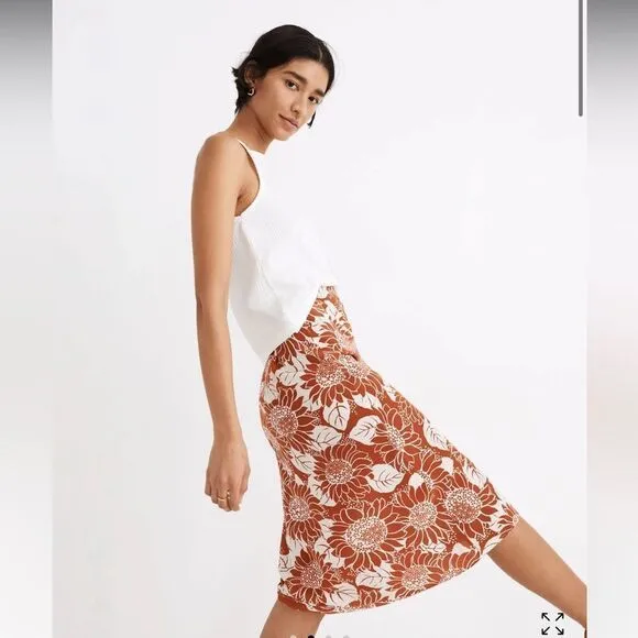 Madewell Silk Midi Slip Skirt in Sunflower Season Size 10
