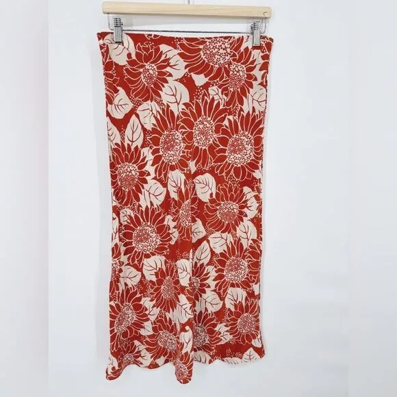 Madewell Silk Midi Slip Skirt in Sunflower Season Size 10