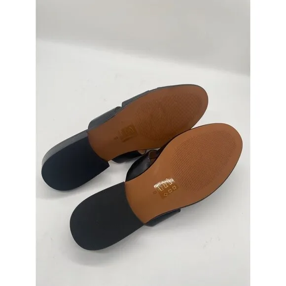 Madewell The Dixson Fisherman Mule Flats True Black Leather Sz 9 $128 NK034