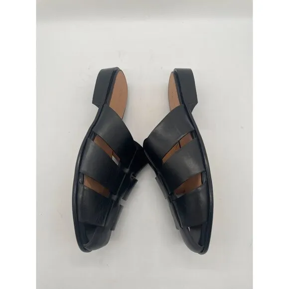 Madewell The Dixson Fisherman Mule Flats True Black Leather Sz 9 $128 NK034