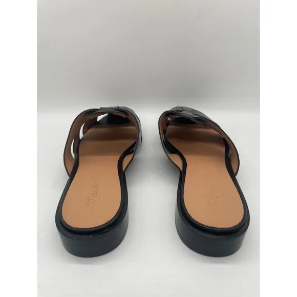 Madewell The Dixson Fisherman Mule Flats True Black Leather Sz 9 $128 NK034