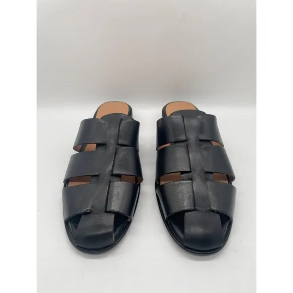 Madewell The Dixson Fisherman Mule Flats True Black Leather Sz 9 $128 NK034
