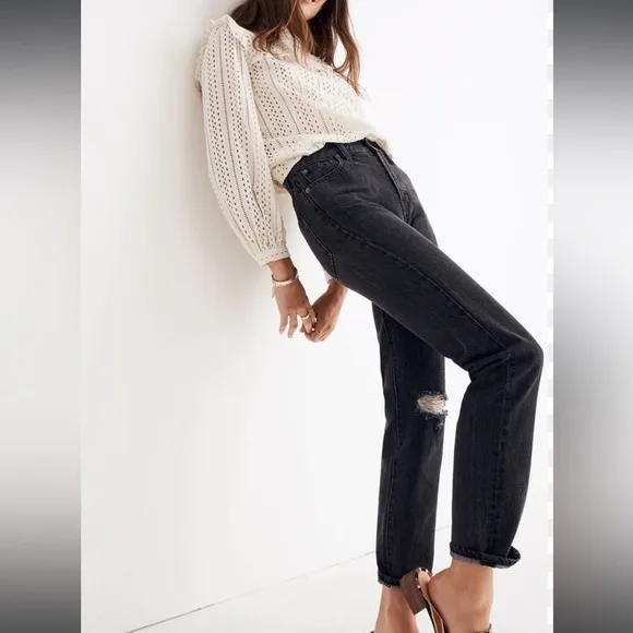 Madewell The Perfect Vintage Jeans Roxstone Wash Knee-Rip Raw Fray Hem Size 24